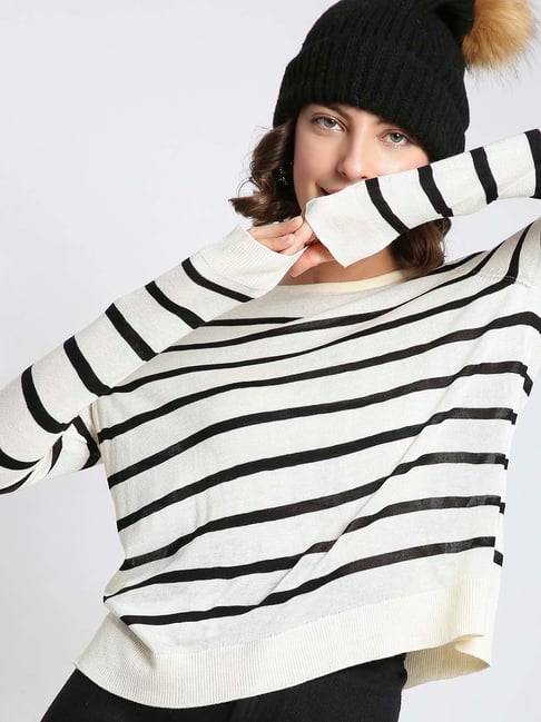 Vero Moda Black & White Cotton Striped Pullover-picture-24