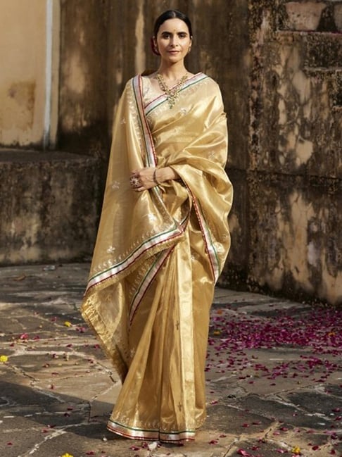 Buy Beige Banarasi Tissue Handcrafted Gota Patti Saree for Women Online @  Tata CLiQ Luxury