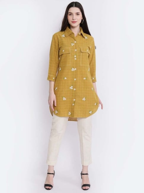 Mushio Mustard Haafiza Handwoven Cotton Shirt-picture-48