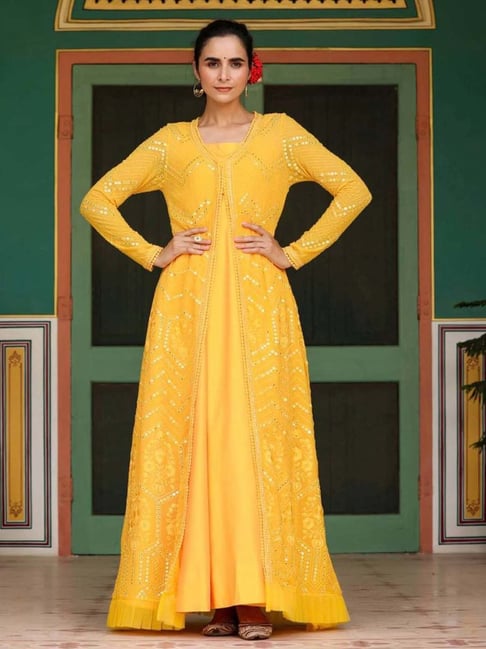 NP Exclusive Collection Premium full flair gown Kurti with Mirror Work –  www.soosi.co.in