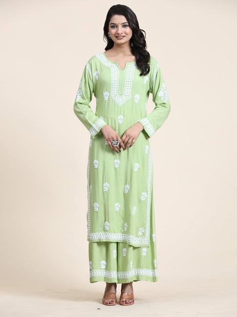 Poly Silk Embroidered Chikankari Co-Ord Set - House Of Kari