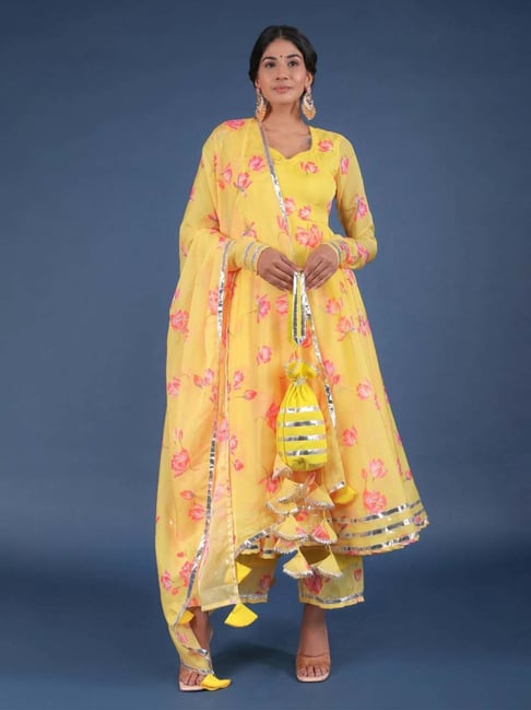 Buy Oleander Organza Anarkali with Palazzo and Dupatta` for Women