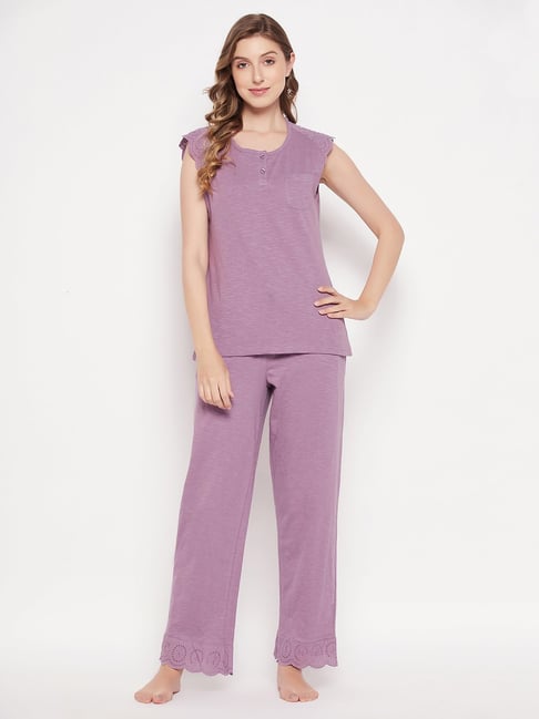 Buy Clovia Purple Cotton Top With Pyjamas for Women s Online