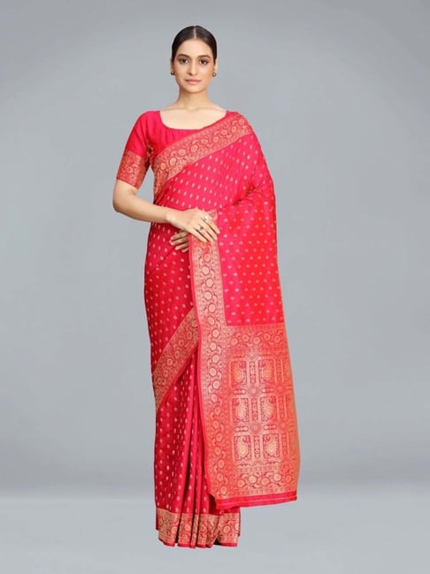 Buy House Of Begum Bridal Banaras Rani Pink Silk Saree With Unstitched  Blouse online