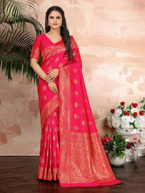 Dual Shade Rani Pink Colour Handwoven Kadwa Jaal Katan Silk Banarasi S –  Chakori Ethnic