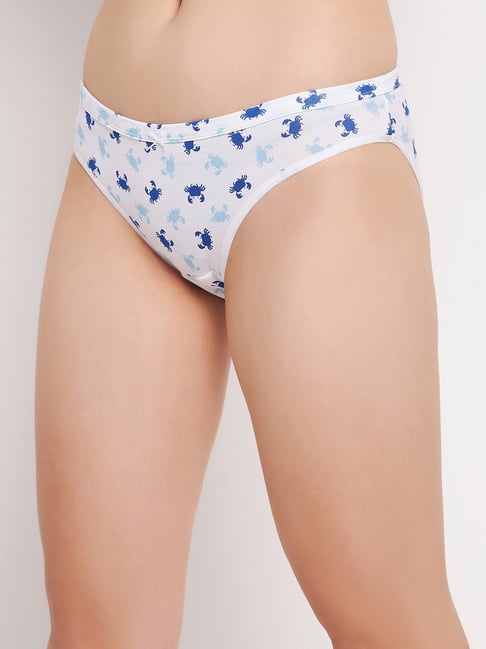 Clovia White Cotton Printed Bikini Panty