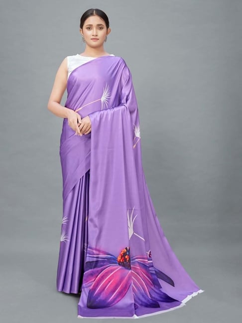 Lavender Color Plain Melanin Silk Saree