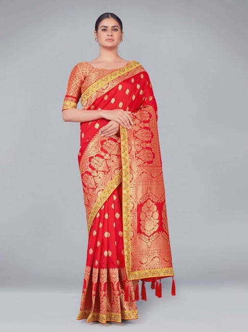 WEDDING RED WOVEN BANARASI SILK SAREE – Zaribanaras global