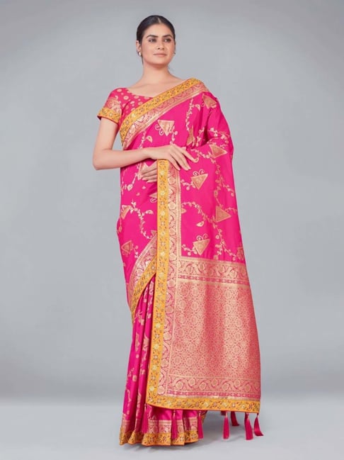 Rani Pink Linen Weaving Silk Saree – Maharani