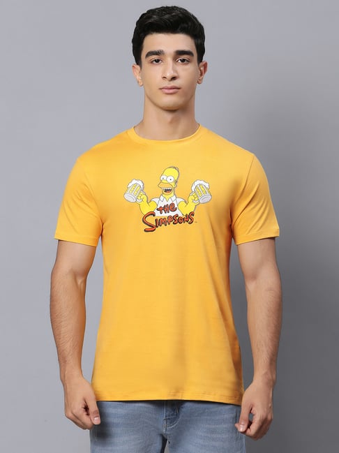 Buy Free Authority Yellow The Simpsons Printed Cotton Crew T-Shirt