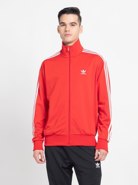 Adidas Originals Red Regular Fit Printed Sports Jacket