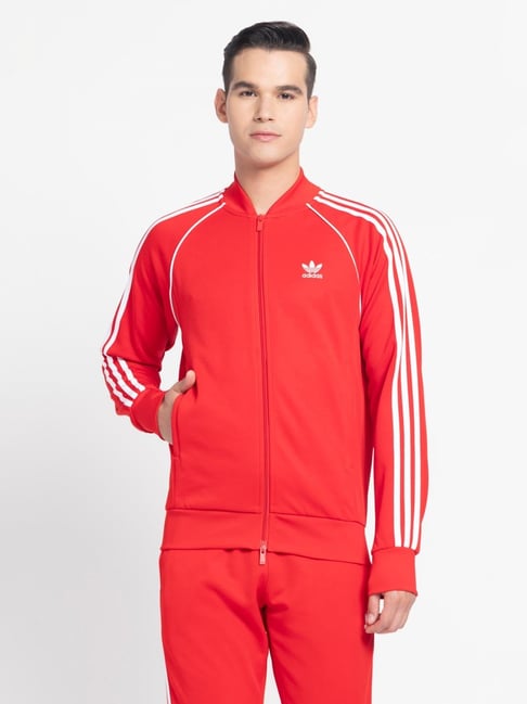 Adidas Originals Red Regular Fit Printed Sports Jacket