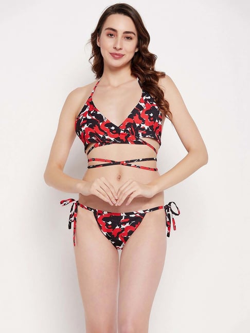 Buy Secrets By ZeroKaata Red & Black Printed Bikini Set for Women