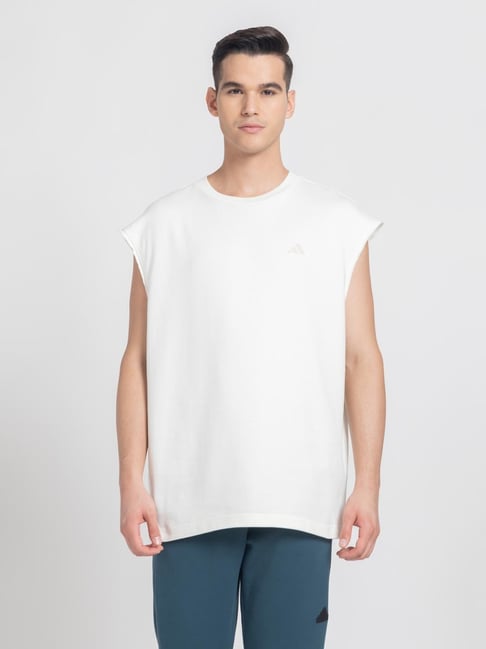 Adidas White Loose Fit Tank Tee-image-10