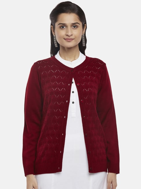 Buy Rangmanch by Pantaloons Maroon Crochet Pattern Cardigan for