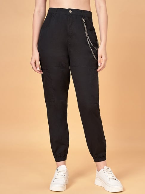 People by Pantaloons Black Cotton Flared Pants