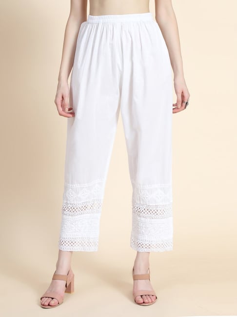 Buy online Ada Hand-embroidered White Cotton Chikankari Tapered Pant from  Skirts, tapered pants & Palazzos for Women by Ada for ₹1440 at 0% off |  2024 Limeroad.com