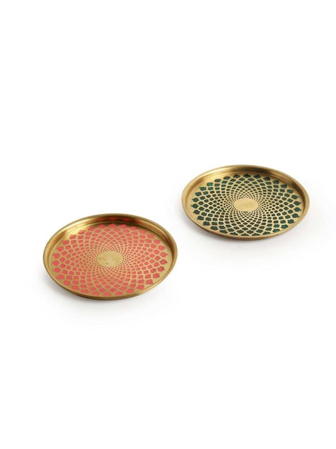 Buy ExclusiveLane Mughal-Mandala Hand-Etched Brass Coasters (Set Of 4)  online