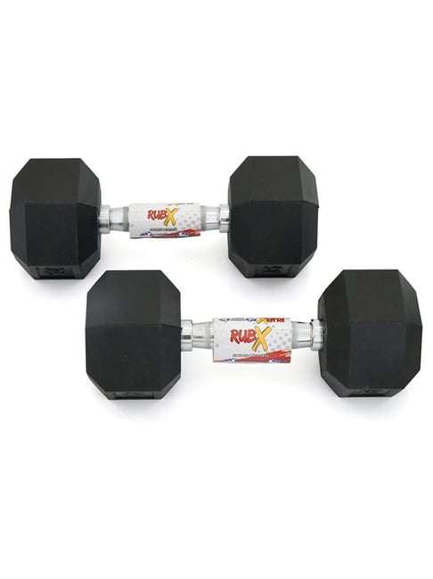 RUBX Rubber Coated Professional Exercise Hex Dumbbells (Pack