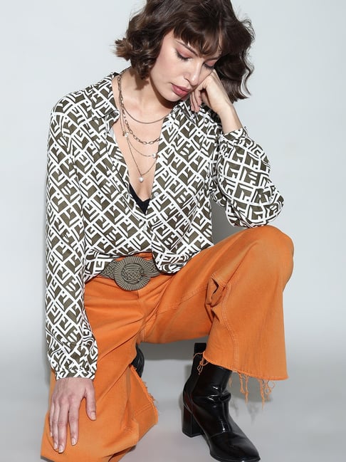 Vero Moda Olive & White Printed Shirt-picture-16