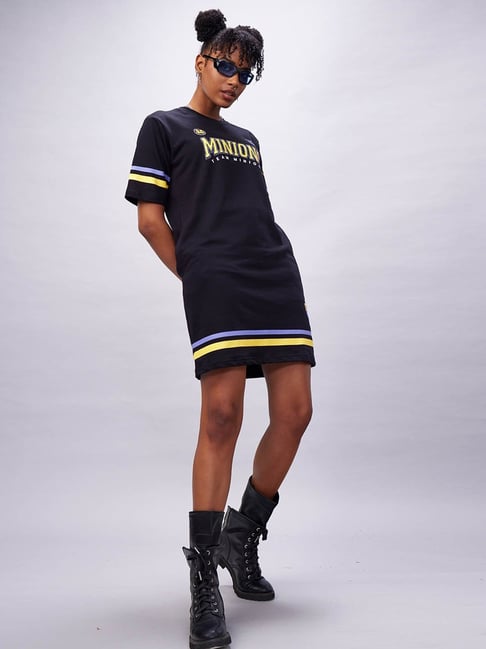 Buy Bewakoof Black Team Minions Graphic Print Oversized T Shirt Dress for Women s Online Tata CLiQ