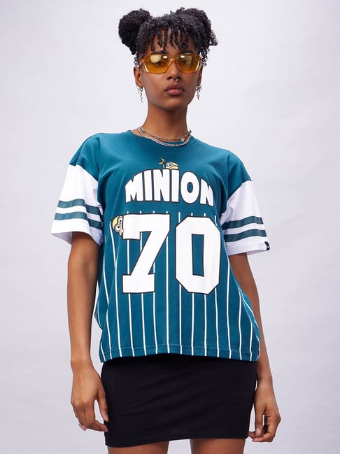 Buy Bewakoof White Teal Graphic Print Oversized T-Shirt for