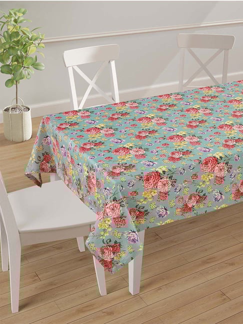 Swayam Dastarkhan Green & Pink Polyester 220 GSM Casement 6-Seater Table Cloth