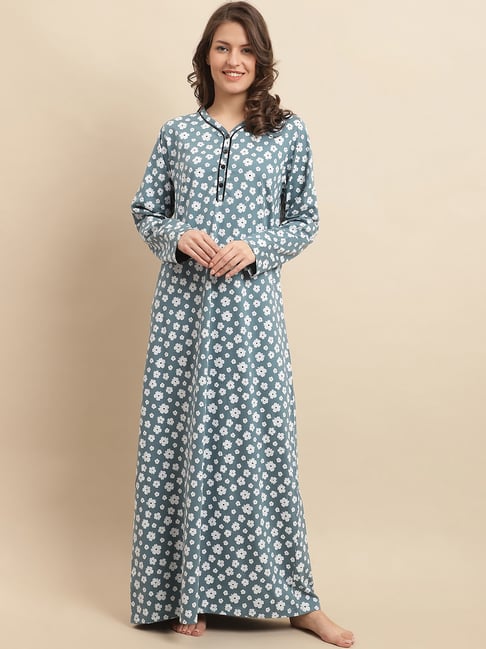 Kanvin Blue Printed Nighty