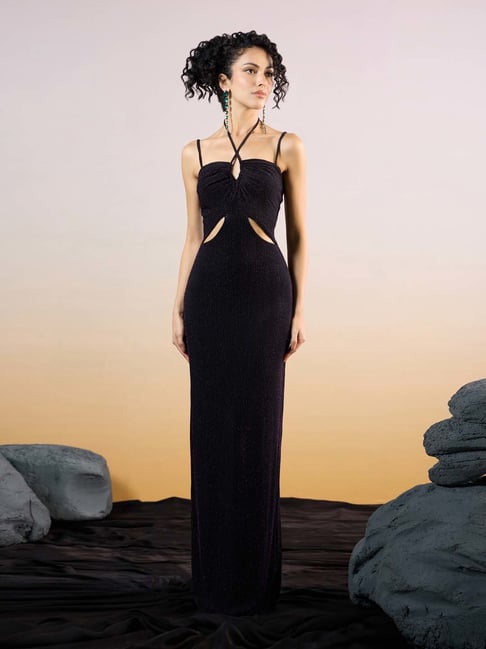 knee length dresses for ladies KIN & KIN BLACK TEXTURED MAXI DRESS – Luibelle