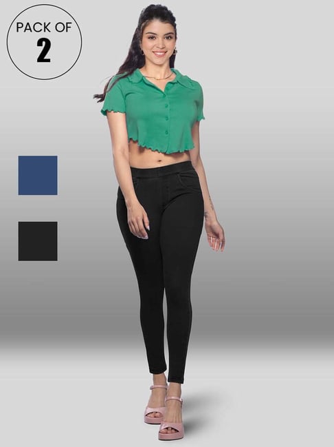 Lyra Black & Indigo Cotton Jeggings - Pack Of 2-picture-25