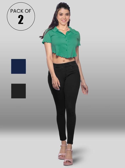 Lyra Navy & Black Cotton Jeggings - Pack Of 2-picture-28