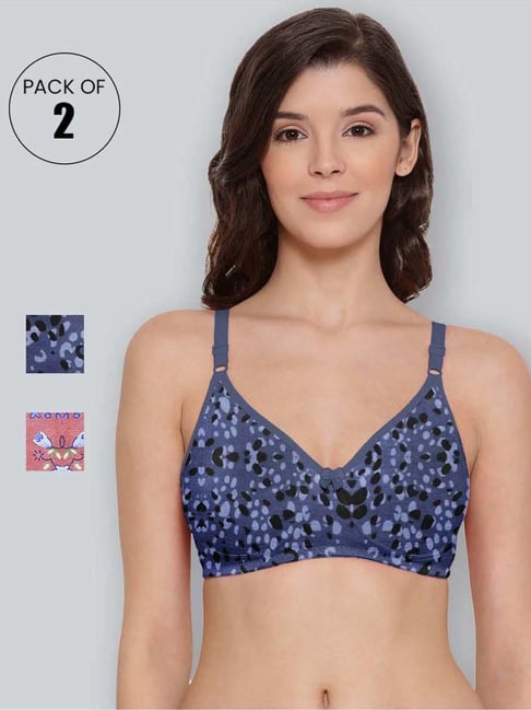 Lyra Blue & Peach Cotton Printed T-Shirt Bras - Pack Of 2-picture-17