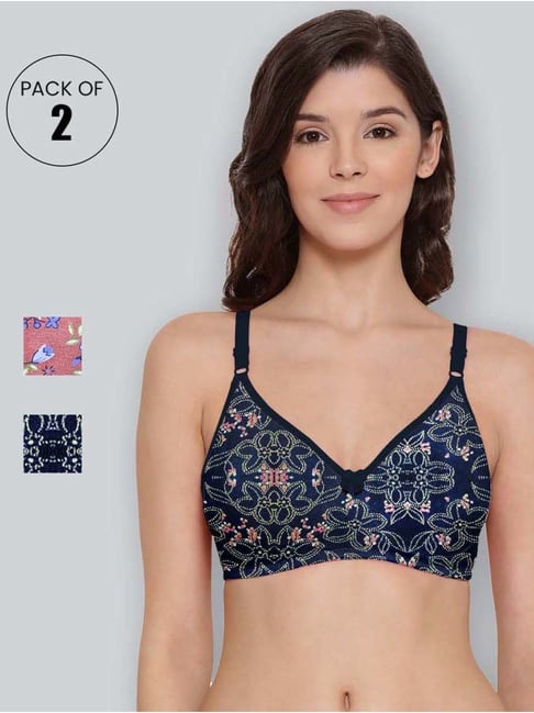 Lyra Navy & Peach Cotton Printed T-Shirt Bras - Pack Of 2-picture-15