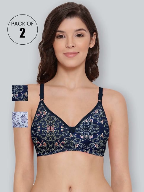 Lyra Navy & Blue Cotton Printed T-Shirt Bras - Pack Of 2-picture-30