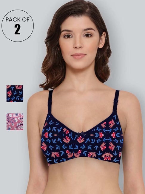 Lyra Navy & Pink Cotton Printed T-Shirt Bras - Pack Of 2-picture-36
