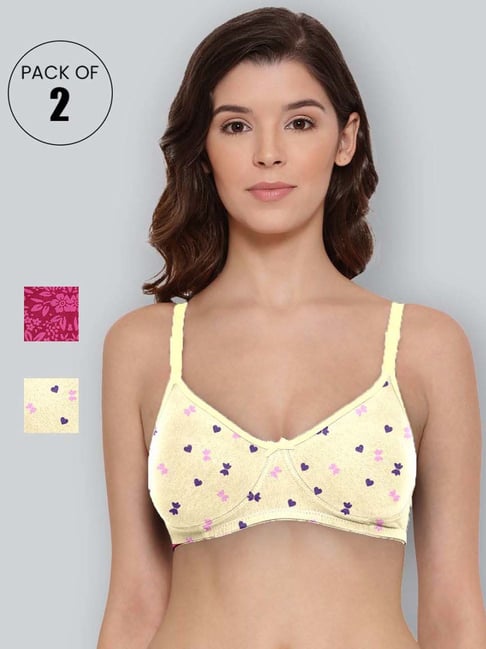 Lyra Yellow & Fuchsia Cotton Printed T-Shirt Bras - Pack Of 2-picture-38