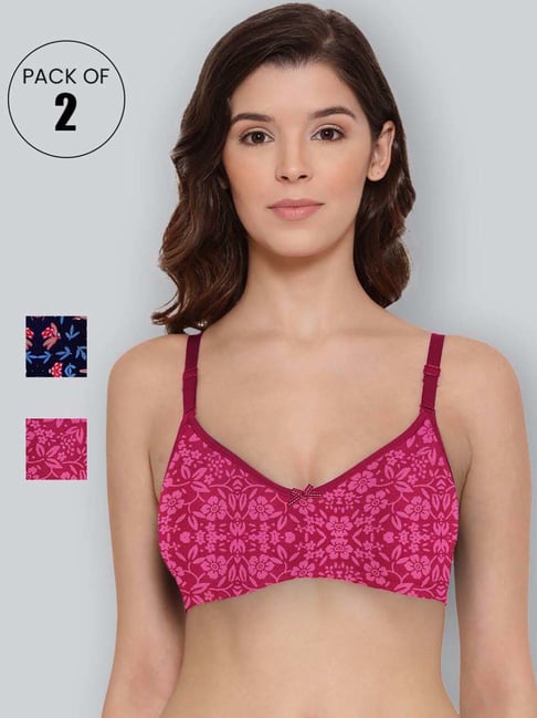 Lyra Navy & Magenta Cotton Printed T-Shirt Bras - Pack Of 2-picture-27