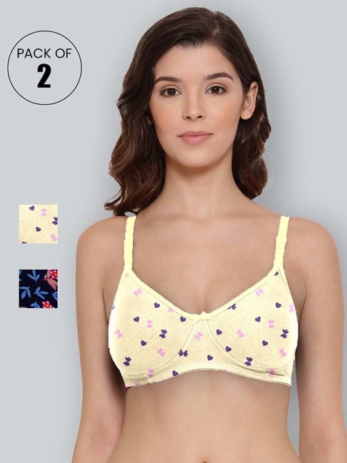 Lyra Navy & Yellow Cotton Printed T-Shirt Bras - Pack Of 2-picture-39
