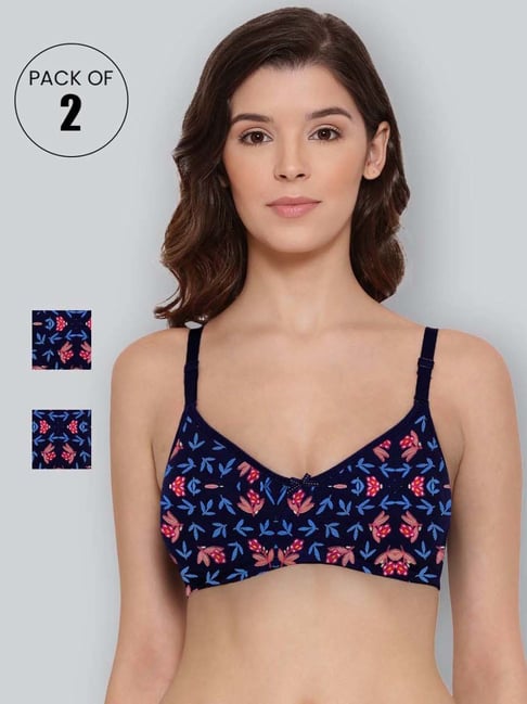 Lyra Navy Cotton Printed T-Shirt Bras - Pack Of 2-picture-18
