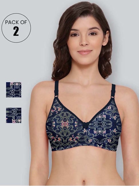 Lyra Navy Cotton Printed T-Shirt Bras - Pack Of 2-picture-19