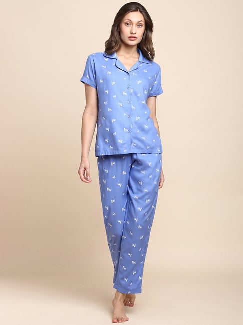 Van Heusen Allover Print And Short Sleeves Allover Print Lounge Shirt and Pyjama Set - White Horse-picture-21
