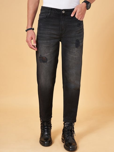 SF Jeans by Pantaloons Black Regular Fit Distressed Jeans