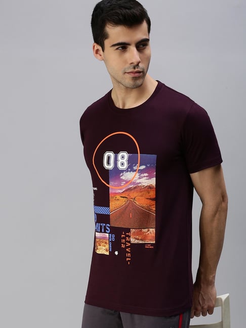 ONN Purple Regular Fit Printed Crew T Shirt