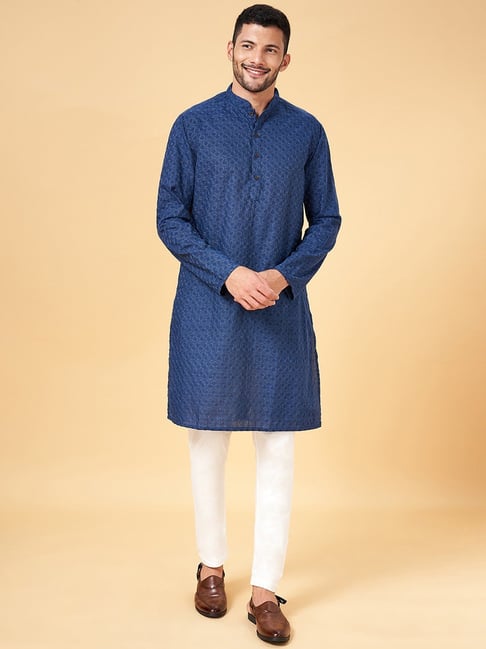 Indus Route by Pantaloons Teal Cotton Regular Fit Kurta