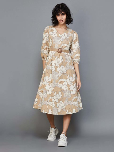 beige colour dress Hijab 7688BEJ draped effect Beige Dresses For Women: Tan,