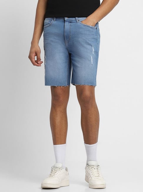 Forever 21 Light Blue Cotton Regular Fit Denim Shorts