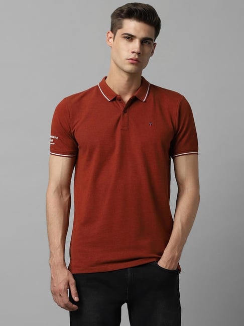 Louis Philippe Jeans Maroon Cotton Slim Fit Polo T-Shirt