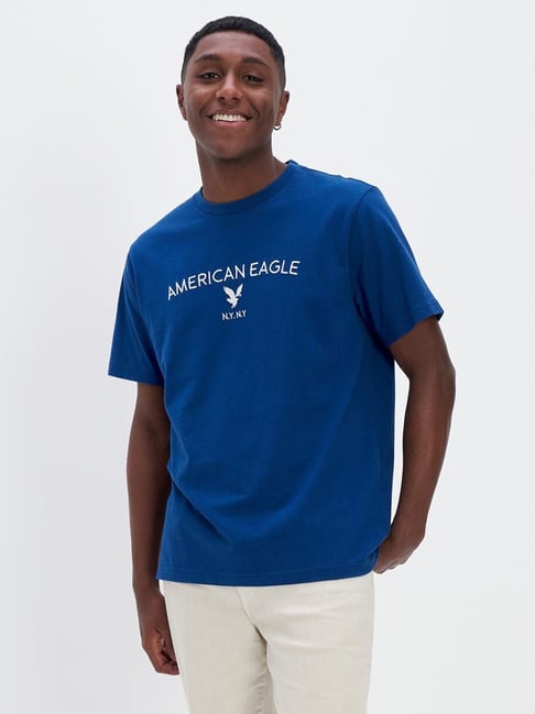 American Eagle Outfitters Dark Blue Cotton Regular Fit T-Shirt