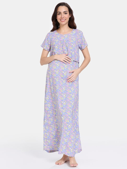 Zivame Blue Printed Maternity Night Dress