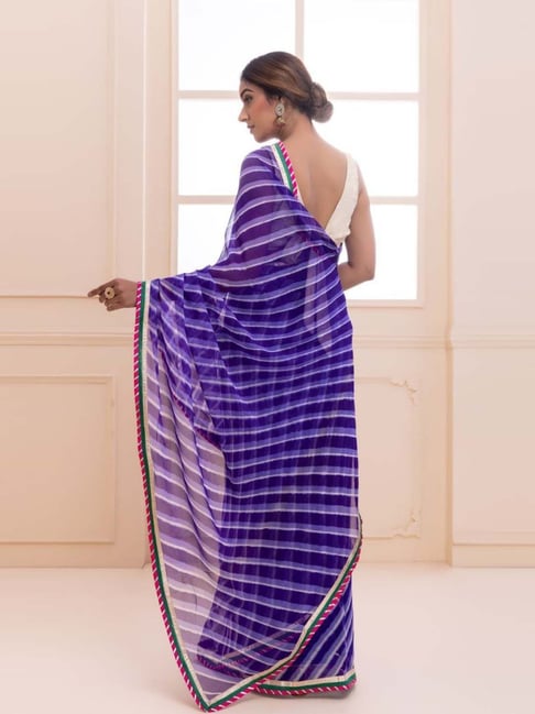 Purple Digital Bandhani Pichwai Foil Print Saree With Blouse - Pleasant  Feather